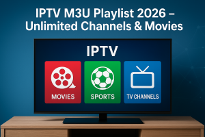 IPTV M3U Playlist 2026 – Unlimited Channels & Movies streaming on smart TV with movies, sports, and TV channels